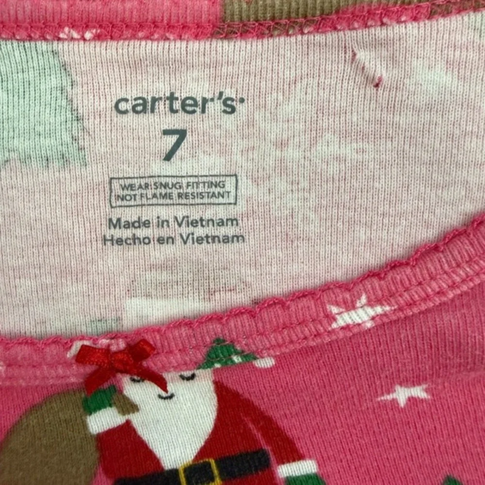 Carter's Kids‎ Girls 7 Pink Christmas Long Sleeve Pajama Top Holiday Loungewear